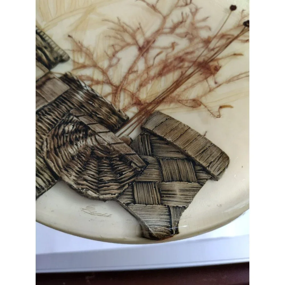 Vintage Acrylic Resin Lucite Trivet With Dried Flowers & Basket 7.5